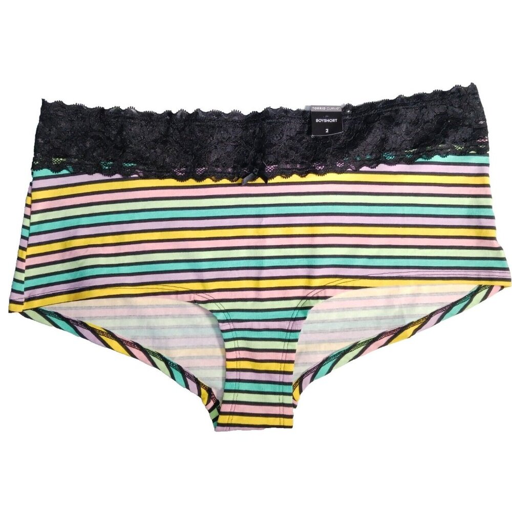 TORRID Curve Woman Boyshort Multi Color Stripe Lacy Underwear Panties Size 2 NEW